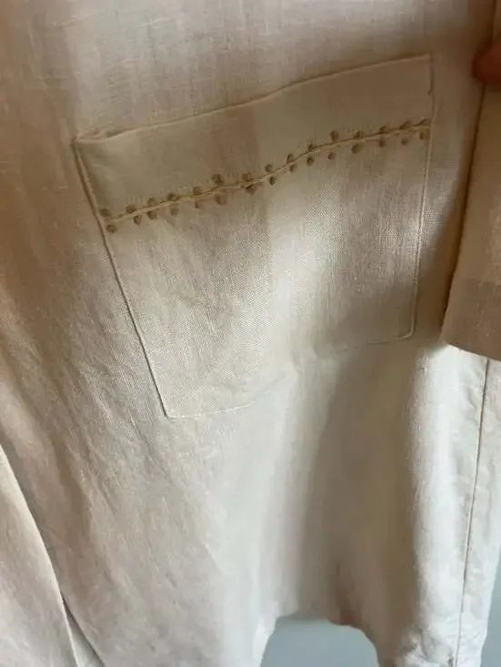 April Cornell Vintage Cream Linen Blend Embroidered Button Up Dress, Jacket Sz. - Picture 5 of 7